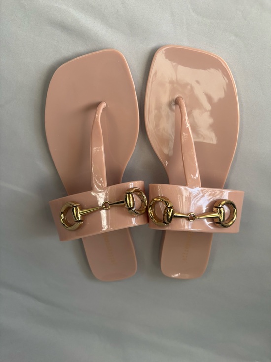 Jeffrey Campbell Shoes - Jeffrey Campbell Blush Pink Patent Thong Sandals with Gold Hardware
